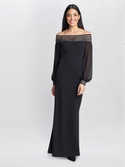 Gina Bacconi Vanessa Crepe Maxi Black Dress With Neck Trim - Image 1 of 5