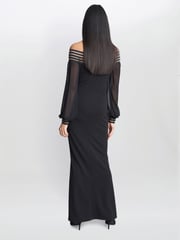 Gina Bacconi Vanessa Crepe Maxi Black Dress With Neck Trim - Image 2 of 5
