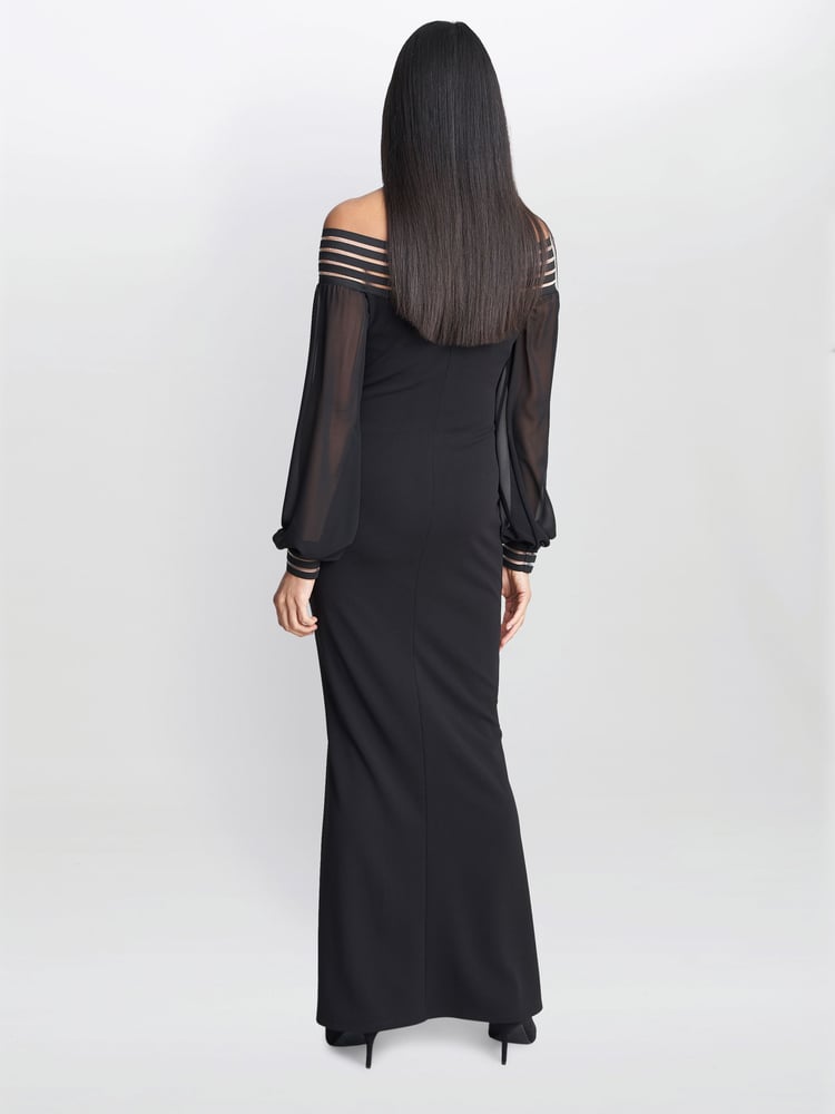 Gina Bacconi Vanessa Crepe Maxi Black Dress With Neck Trim - Image 2 of 5
