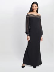 Gina Bacconi Vanessa Crepe Maxi Black Dress With Neck Trim - Image 3 of 5