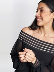 Gina Bacconi Vanessa Crepe Maxi Black Dress With Neck Trim - Image 4 of 5
