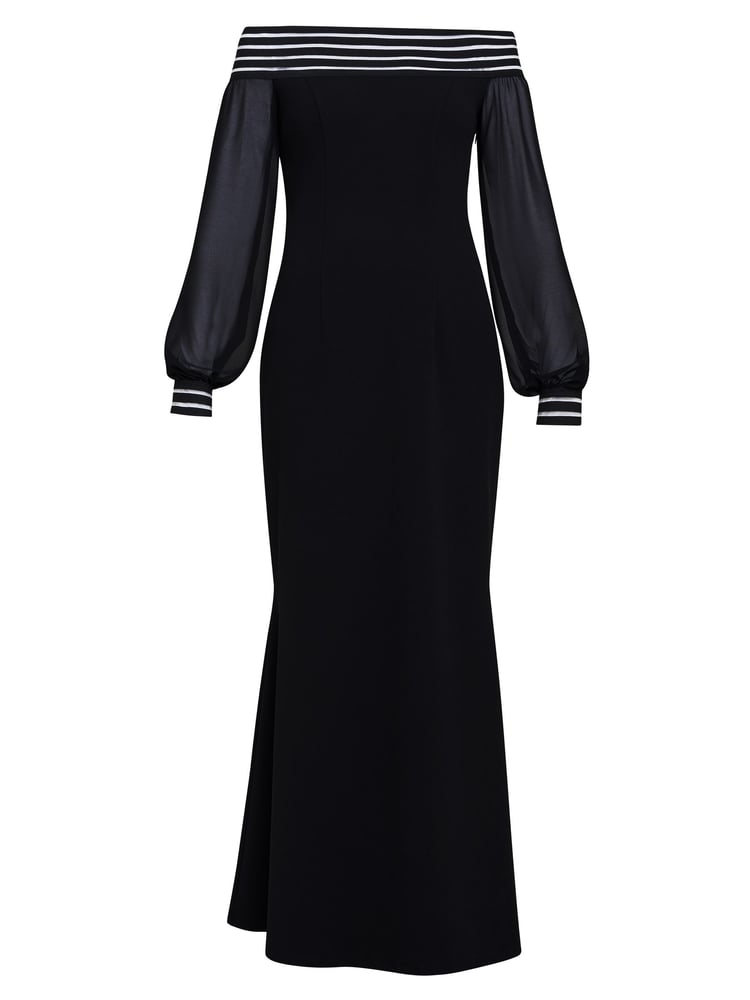 Gina Bacconi Vanessa Crepe Maxi Black Dress With Neck Trim - Image 5 of 5