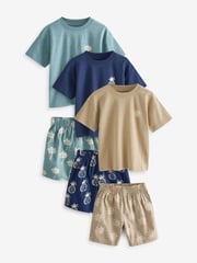 Green/Blue Pineapple Palm Tree 100% Cotton Short Woven Bottoms Pyjamas 3 Pack (9mths-12yrs) - Image 4 of 10