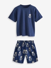 Green/Blue Pineapple Palm Tree 100% Cotton Short Woven Bottoms Pyjamas 3 Pack (9mths-12yrs) - Image 6 of 10