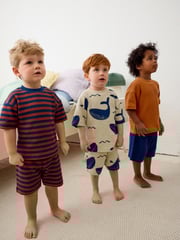 Rust/Navy Textured Whale Short Pyjamas 3 Pack (9mths-10yrs) - Image 1 of 8
