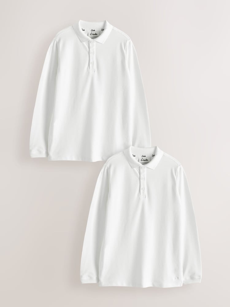 Clarks White Boys 100% Cotton Polo Shirts 2 Pack - Image 1 of 2