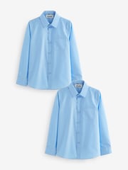 Clarks Blue Long Sleeve Clarks Boys School Shirts 2 Pack - Image 1 of 5