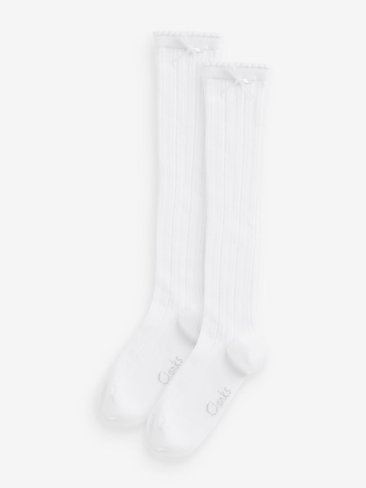 Clarks Off White Girls Knee High School Socks 2 Pack - Image 1 of 2