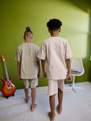 Pink/ Cement plain 2 Pack 100% Cotton Short Sleeve Pyjamas Set (3-16yrs) - Image 3 of 8