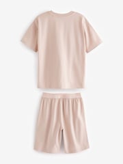 Pink/ Cement plain 2 Pack 100% Cotton Short Sleeve Pyjamas Set (3-16yrs) - Image 6 of 8