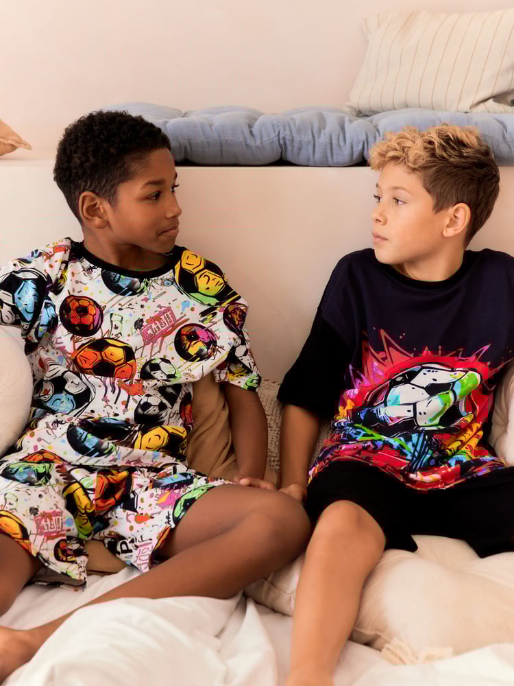 Black/Pink Football Short Pyjamas 2 Pack (3-16yrs) - Image 1 of 8