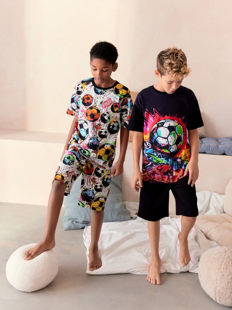 Black/Pink Football Short Pyjamas 2 Pack (3-16yrs) - Image 2 of 8