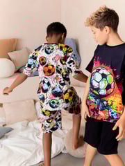 Black/Pink Football Short Pyjamas 2 Pack (3-16yrs) - Image 4 of 8