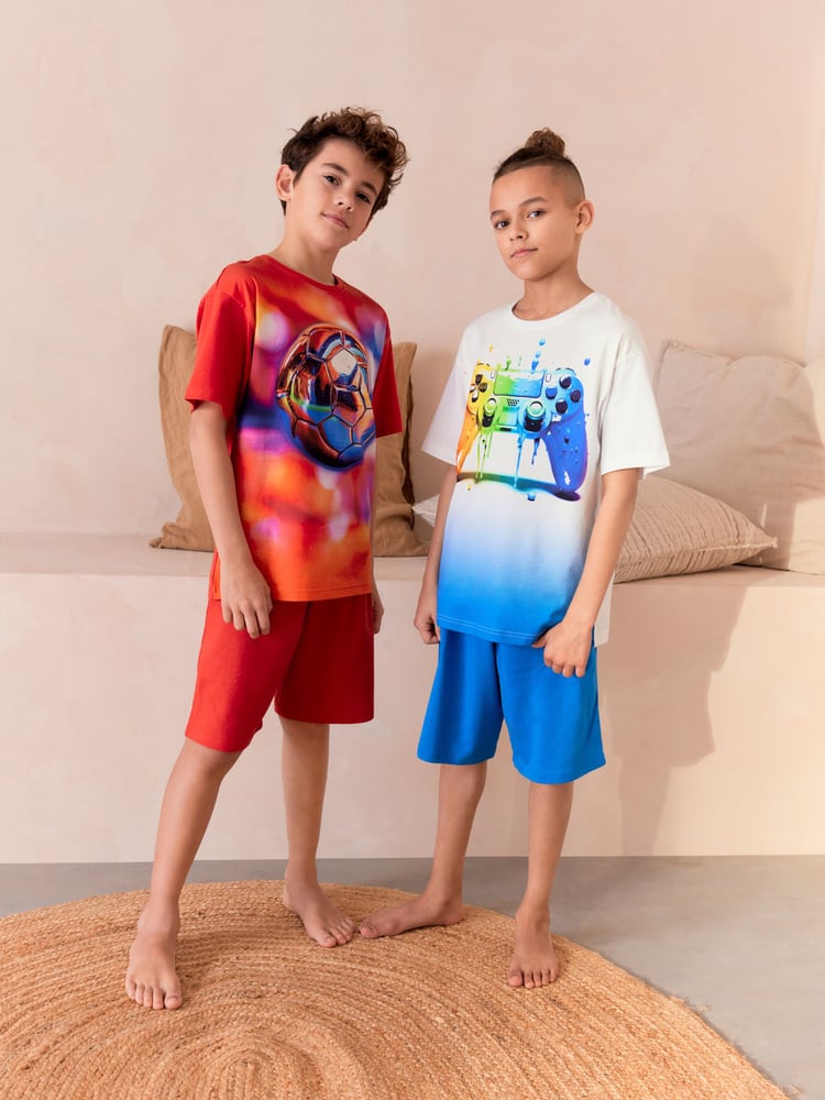 Red/White Gamer and Football Short Pyjamas 2 Pack (3-16yrs) - Image 1 of 8