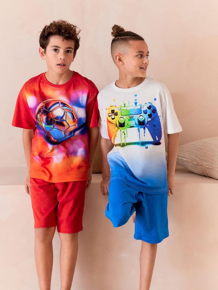 Red/White Gamer and Football Short Pyjamas 2 Pack (3-16yrs) - Image 2 of 8