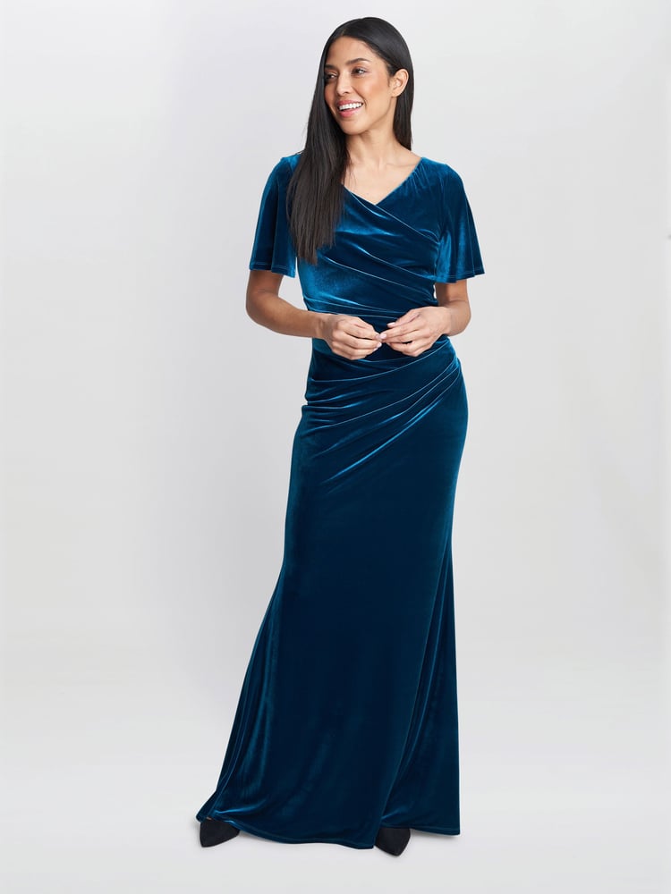 Gina Bacconi Blue Minka Velvet Maxi Dress With Cowl Neck - Image 1 of 5