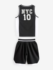 Blue/Black Basketball 100% Cotton Short Textured Bottom Pyjamas 2 Pack (4-16yrs) - Image 4 of 6