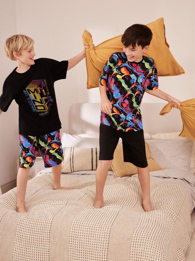 Black/ Metallic Skate of Mind Short Pyjamas 2 Pack (3-16yrs) - Image 1 of 7