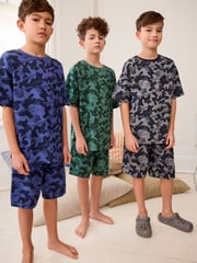 Blue/Grey/Green Camouflage Short Pyjamas 3 Pack (3-16yrs) - Image 1 of 8