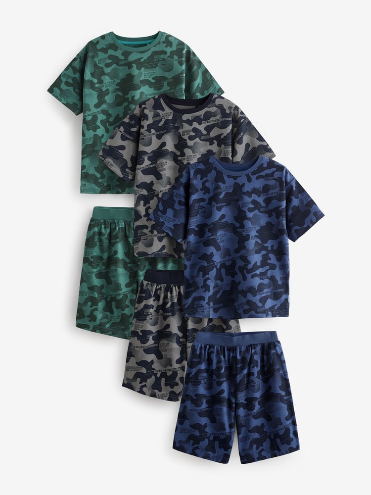 Blue/Grey/Green Camouflage Short Pyjamas 3 Pack (3-16yrs) - Image 2 of 8