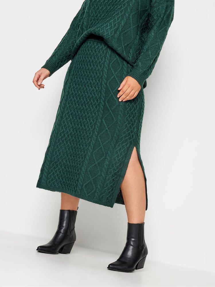Yours Curve Green Cable Skirt - Image 1 of 4