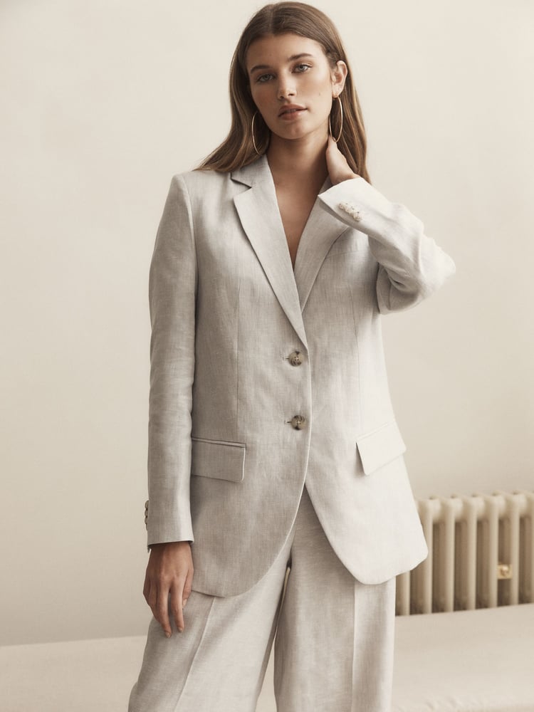 Grey Linen Single Breasted Blazer - Image 1 of 7
