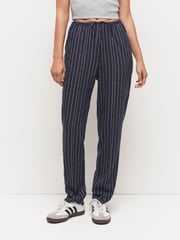 Navy Linen Striped Tapered Trousers - Image 2 of 6