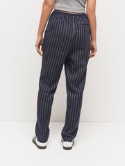 Navy Linen Striped Tapered Trousers - Image 3 of 6