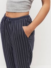 Navy Linen Striped Tapered Trousers - Image 4 of 6