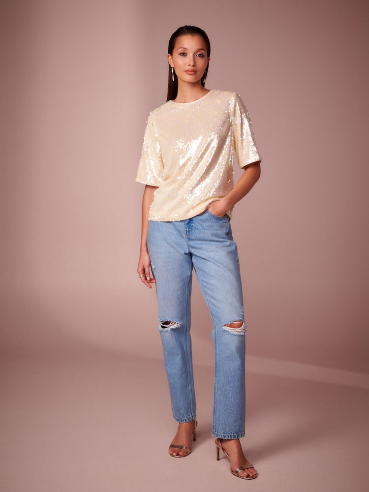 Cream Sequin T-Shirt - Image 2 of 7