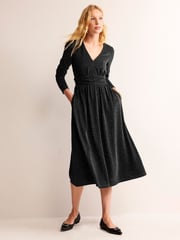 Boden Black Ruched Sparkle Midi Dress - Image 3 of 4