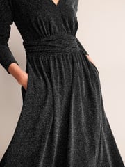 Boden Black Ruched Sparkle Midi Dress - Image 4 of 4
