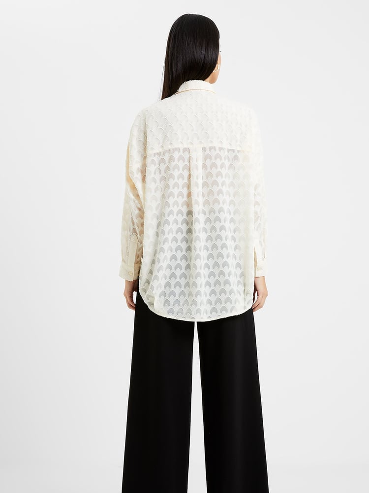 French Connection Cream Geo Burnout Popover Shirt - Image 2 of 4