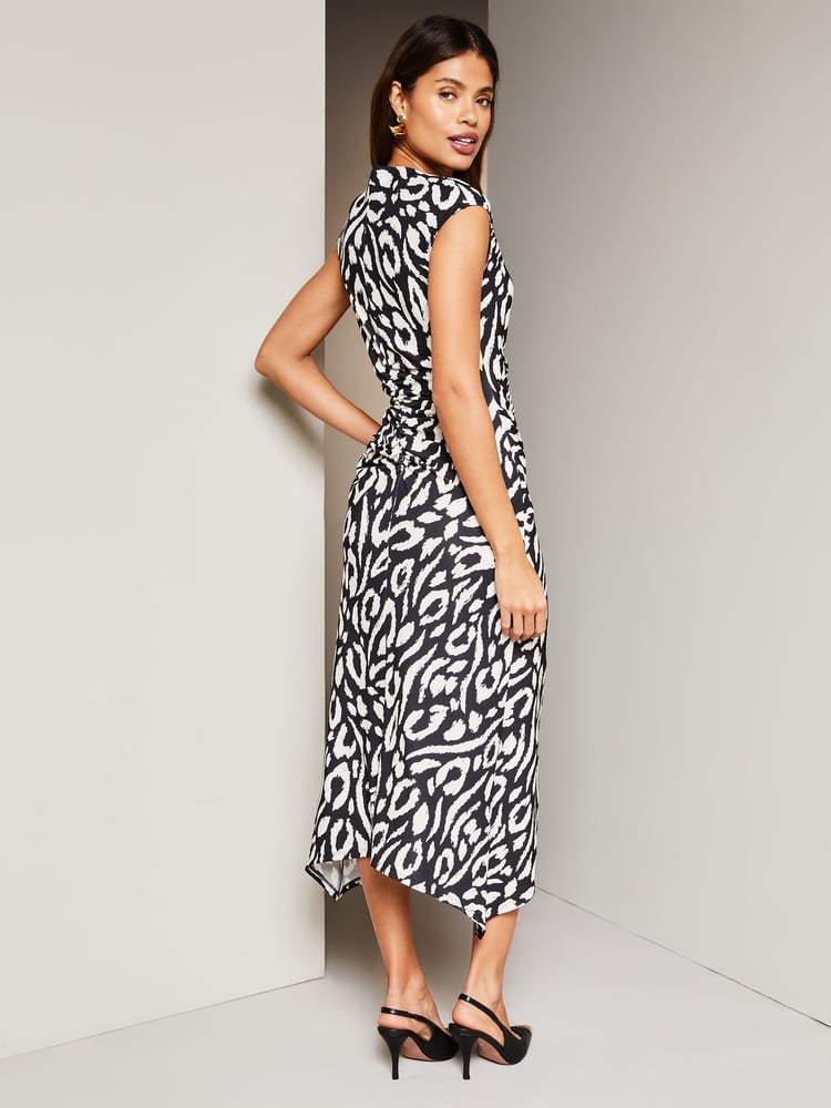 Lipsy Black/White Sleeveless Printed Ruched Midi Dress - Image 2 of 4 Lipsy Black/White Sleeveless Printed Ruched Midi Dress - Image 2 of 4