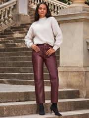 Sosandar Red Leather Straight Leg Trousers - Image 4 of 5