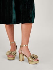 Monsoon Gold Metallic Bow Platform Heels - Image 1 of 1