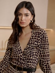 Lipsy Camel Long Sleeve Wrap Belted Midi Shirt Dress - Image 3 of 4