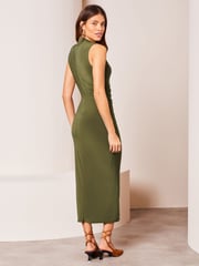 Lipsy Khaki Sleeveless Sculpted High Neck Slinky Midi Dress - Image 2 of 4