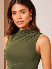 Lipsy Khaki Sleeveless Sculpted High Neck Slinky Midi Dress - Image 4 of 4