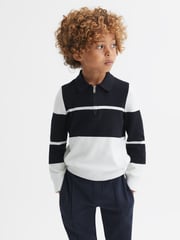 Reiss Navy/White Tokyo 13-14 yrs Colour-Block Half-Zip Polo Shirt - Image 1 of 5