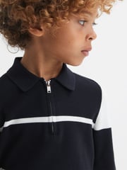 Reiss Navy/White Tokyo 13-14 yrs Colour-Block Half-Zip Polo Shirt - Image 3 of 5