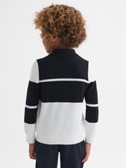 Reiss Navy/White Tokyo 13-14 yrs Colour-Block Half-Zip Polo Shirt - Image 4 of 5
