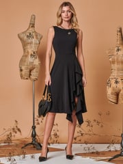 Jolie Moi Black Fit & Flare Ruffle Detail Midi Dress - Image 1 of 5