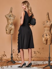 Jolie Moi Black Fit & Flare Ruffle Detail Midi Dress - Image 2 of 5