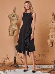 Jolie Moi Black Fit & Flare Ruffle Detail Midi Dress - Image 3 of 5