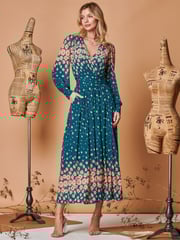 Jolie Moi Blue Symmetrical Print Mesh Maxi Dress - Image 4 of 5