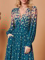 Jolie Moi Blue Symmetrical Print Mesh Maxi Dress - Image 5 of 5