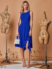Jolie Moi Cobalt Blue Fit & Flare Ruffle Detail Midi Dress - Image 5 of 5