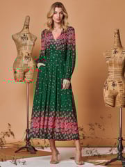 Jolie Moi Green Symmetrical Print Mesh Maxi Dress - Image 1 of 5