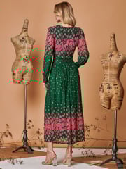 Jolie Moi Green Symmetrical Print Mesh Maxi Dress - Image 2 of 5